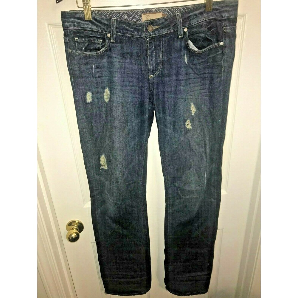 PAIGE DENIM JEANS Sz 28 (Meas 32x34)  STRAIGHT LEG Distressed Jimmy Jimmy USA